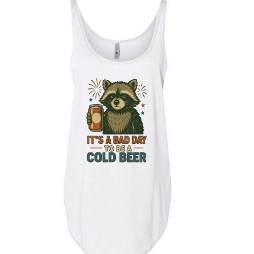 It's A Bad Day To Be A Cold Beer (Racoon Version) | Women's White Tank Top front